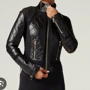 Blanc Noir luxury Black Leather Jacket with Quilted Design